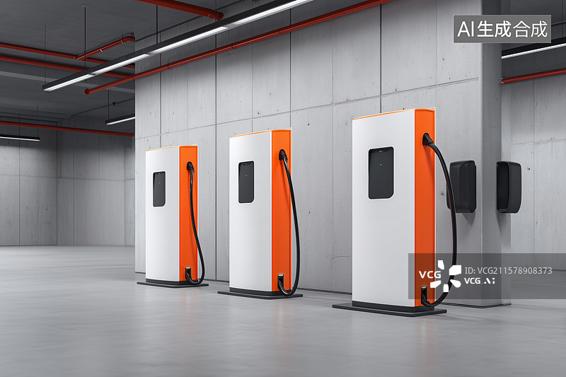 【AI数字艺术】室内电动汽车充电桩场景图图片素材