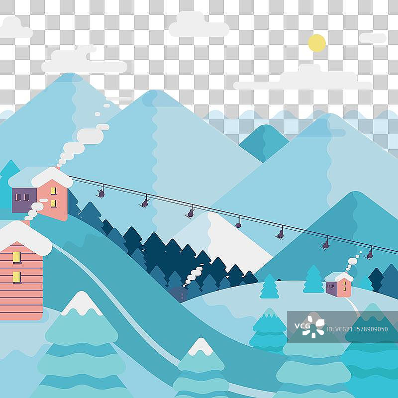 平面蓝色滑雪度假村设计图片素材