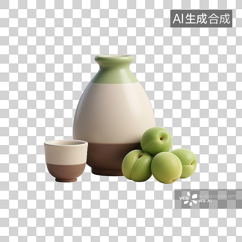【AI数字艺术】国风手绘插画，青梅酒，梅子酒，米酒，酒壶，酒坛子，酒缸，酒杯，传统文化，酒文化，免抠元素图片素材