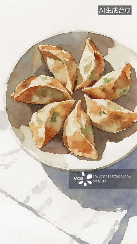 【AI数字艺术】广式点心插画煎饺咸水角图片素材