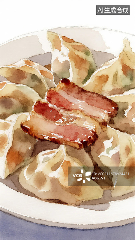 【AI数字艺术】广式点心插画煎饺咸水角图片素材