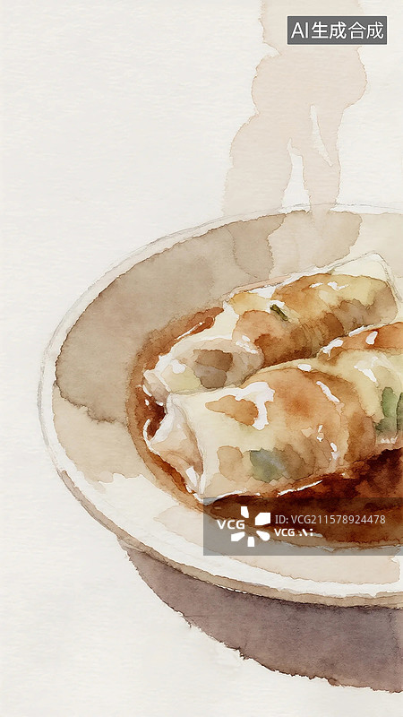 【AI数字艺术】广式点心插画肠粉图片素材