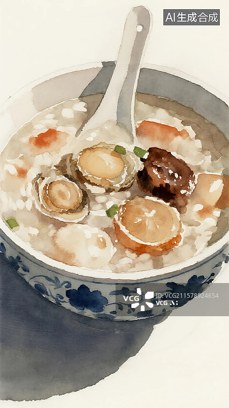 【AI数字艺术】广式点心插画艇仔粥图片素材