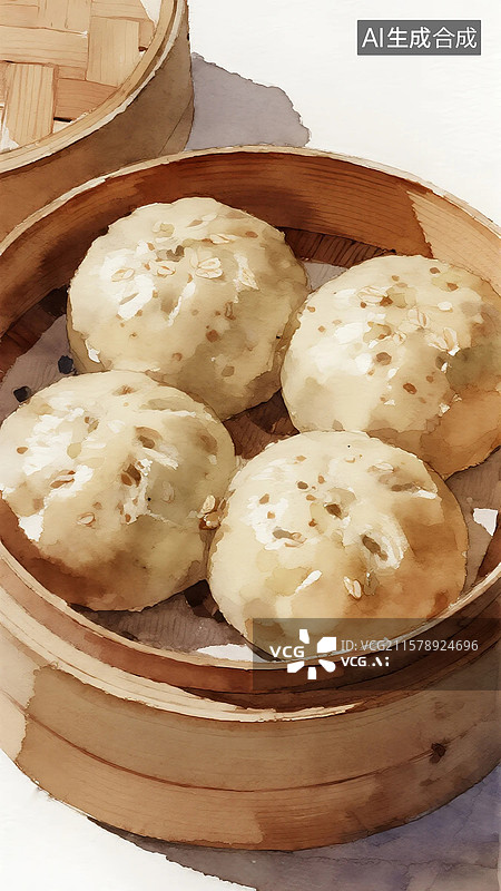 【AI数字艺术】广式点心插画肉包图片素材