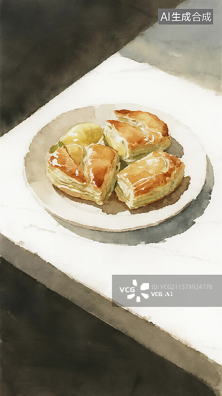 【AI数字艺术】广式点心插画榴莲酥图片素材