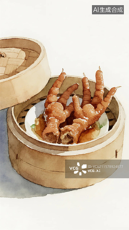 【AI数字艺术】广式点心插画凤爪图片素材