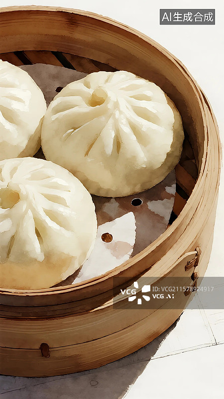 【AI数字艺术】广式点心插画肉包图片素材