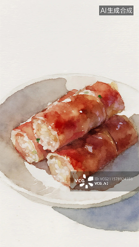 【AI数字艺术】广式点心插画红米肠图片素材