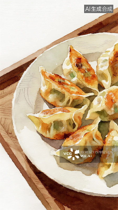 【AI数字艺术】广式点心插画煎饺图片素材