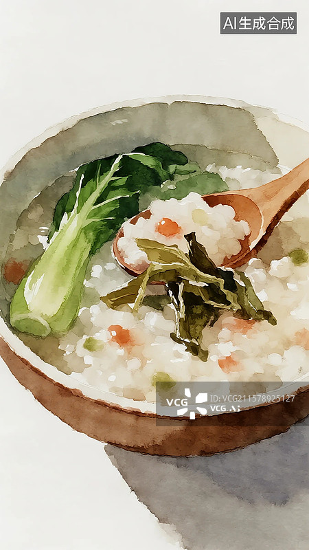 【AI数字艺术】广式点心插画皮蛋瘦肉粥菜干粥图片素材