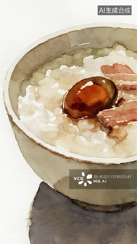 【AI数字艺术】广式点心插画皮蛋瘦肉粥菜干粥图片素材