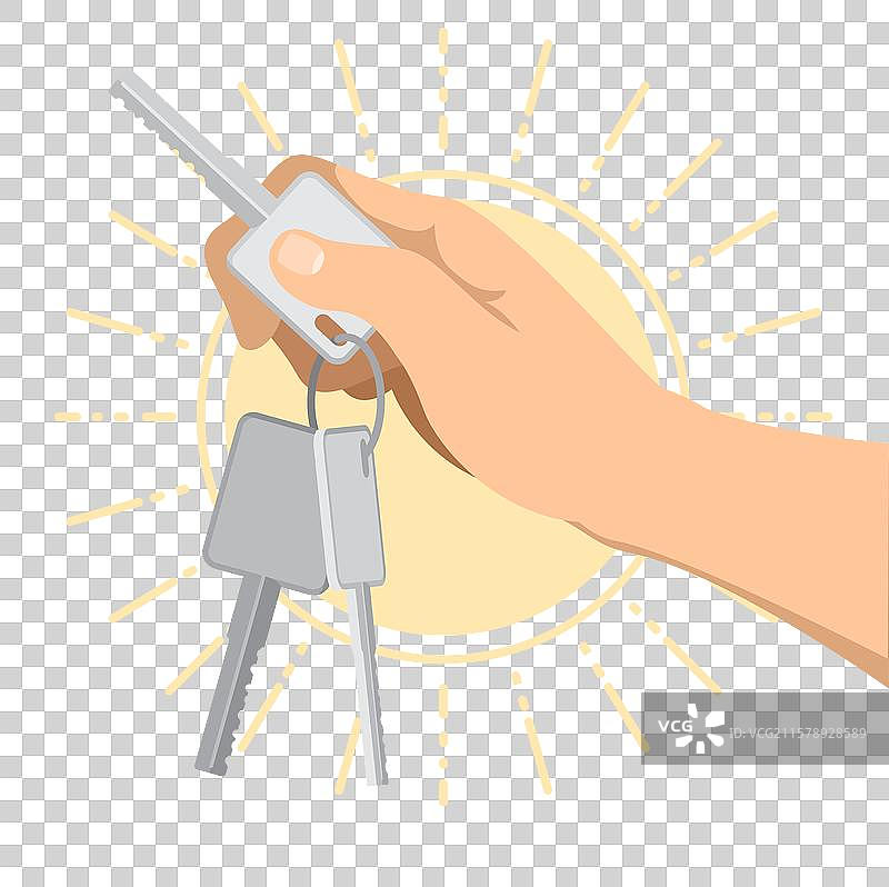 平坦的手握着房屋钥匙，背景为主。图片素材