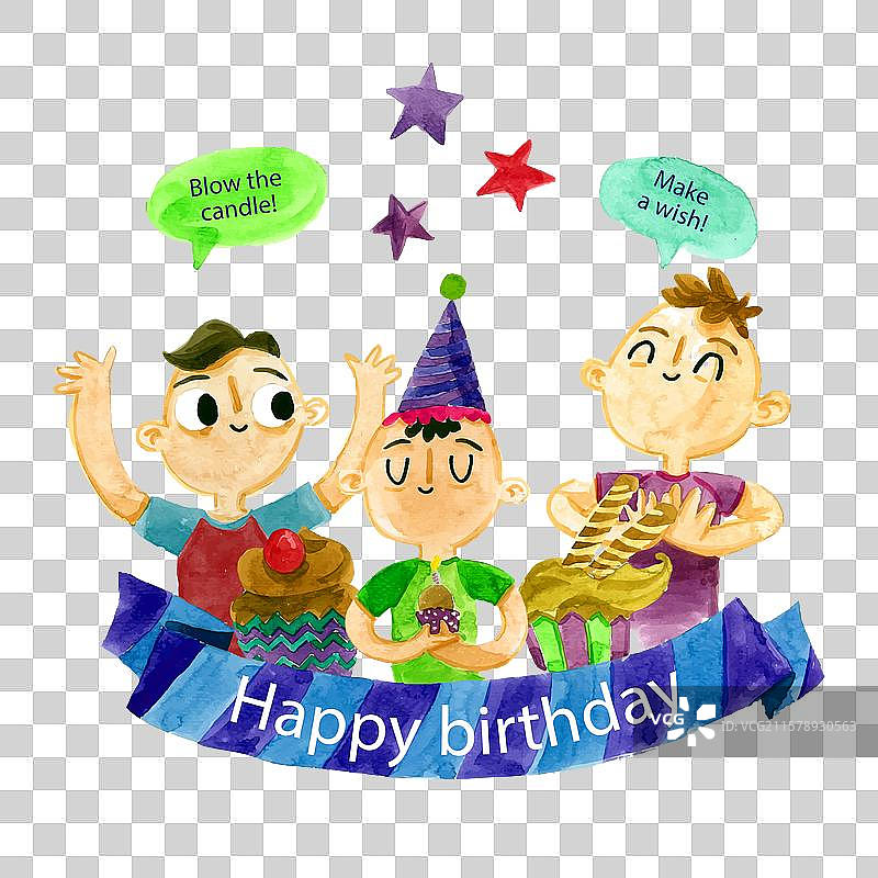 水彩风格的生日快乐背景图片素材