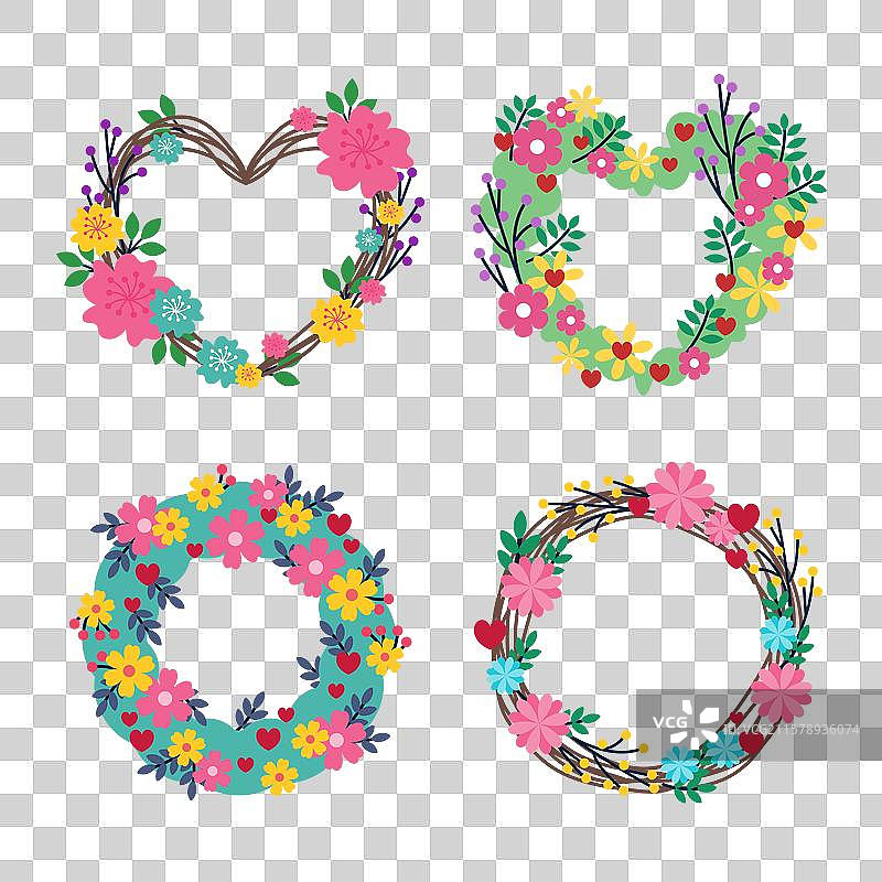 平面情人节花卉花环和花束图片素材