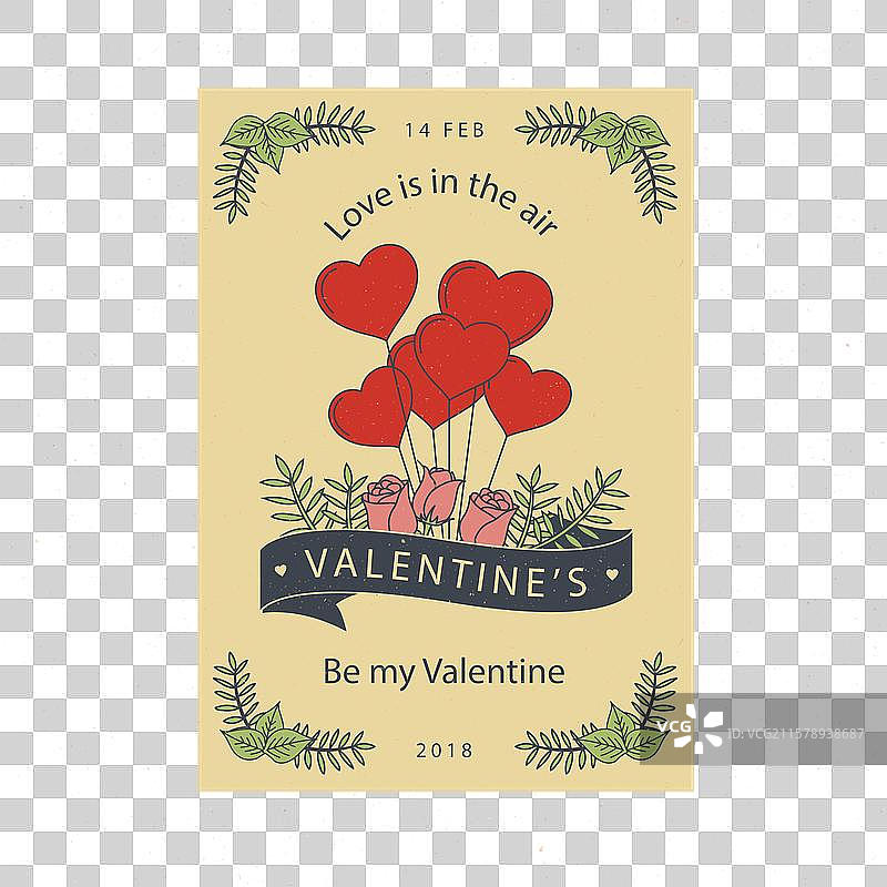 情人节传单设计，配有心形和玫瑰花图片素材