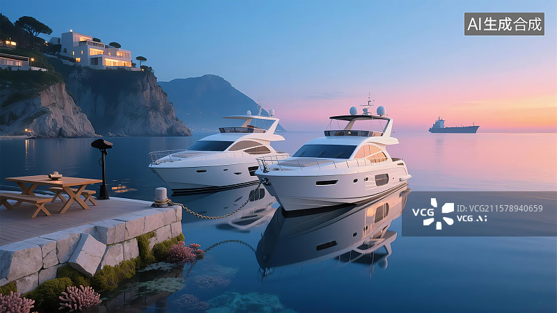 【AI数字艺术】黄昏的港湾图片素材