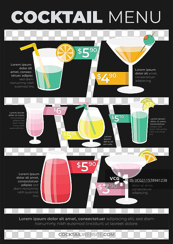 平面设计的鸡尾酒菜单模板图片素材