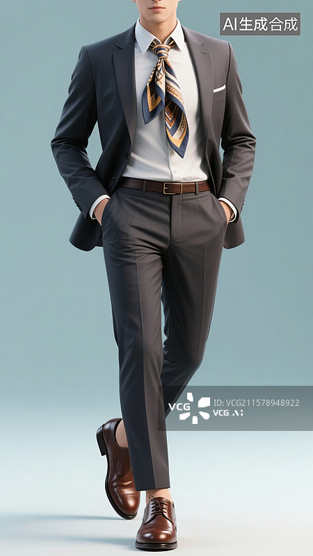 【AI数字艺术】男士穿着深色西装搭配领带的时尚造型图片素材