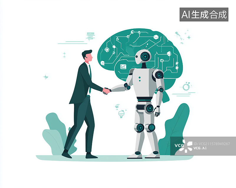 【AI数字艺术】人机握手，共绘未来科技蓝图图片素材