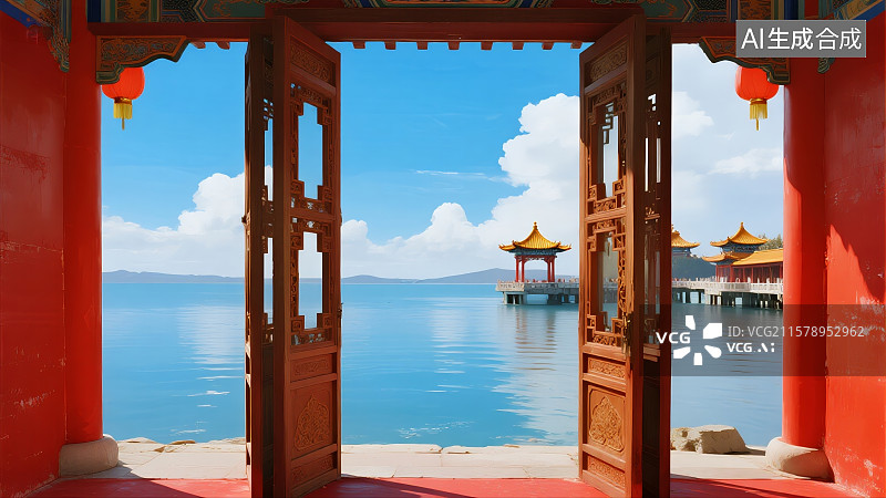 【AI数字艺术】中国风国潮古建筑，传统文化背景，古建筑背景图片素材