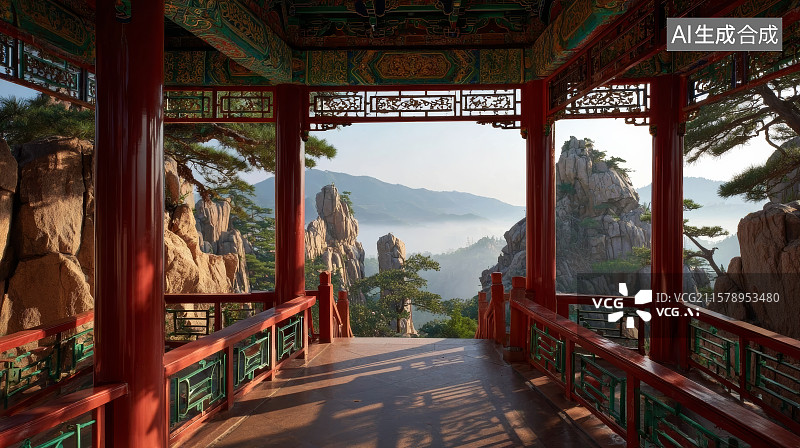 【AI数字艺术】中国风国潮古建筑，传统文化背景，古建筑背景图片素材