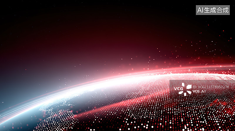 【AI数字艺术】太空视角红色发光地球科技风插画图片素材