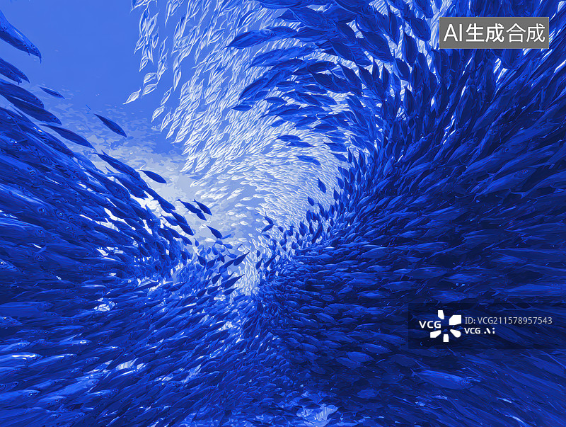【AI数字艺术】湛蓝鱼群的海洋律动图片素材