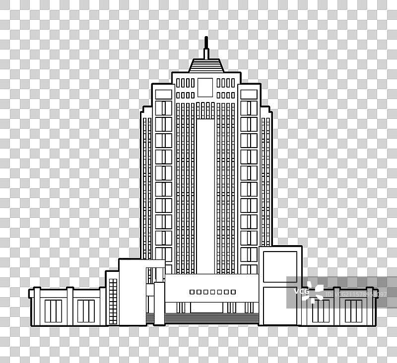 广西百色地标建筑百色市公安局大楼线稿插画百色标志建筑PNG免抠图图片素材