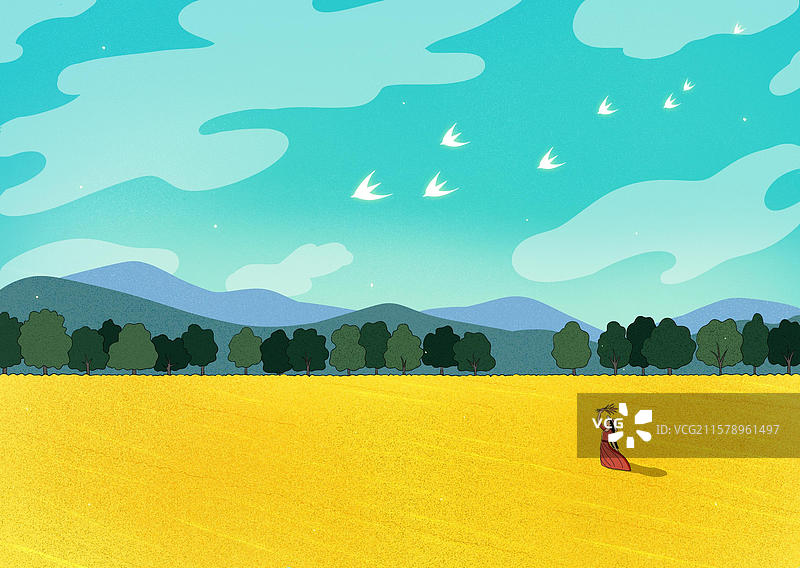 麦地秋天风景插画图片素材