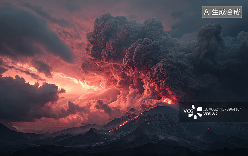 【AI数字艺术】夕阳下的火山喷发图片素材