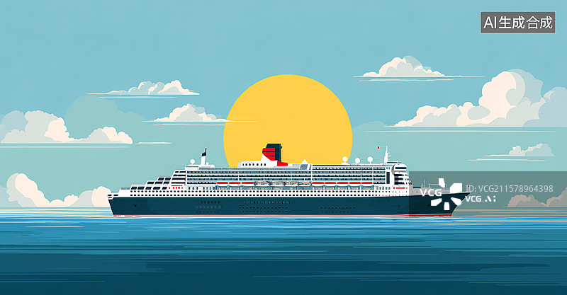【AI数字艺术】海上日落游轮图图片素材