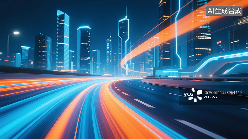 【AI数字艺术】未来城市高速公路夜景图片素材