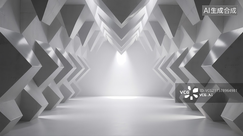 【AI数字艺术】极简冷调灰白现代建筑空间3D插画广告背景图片素材