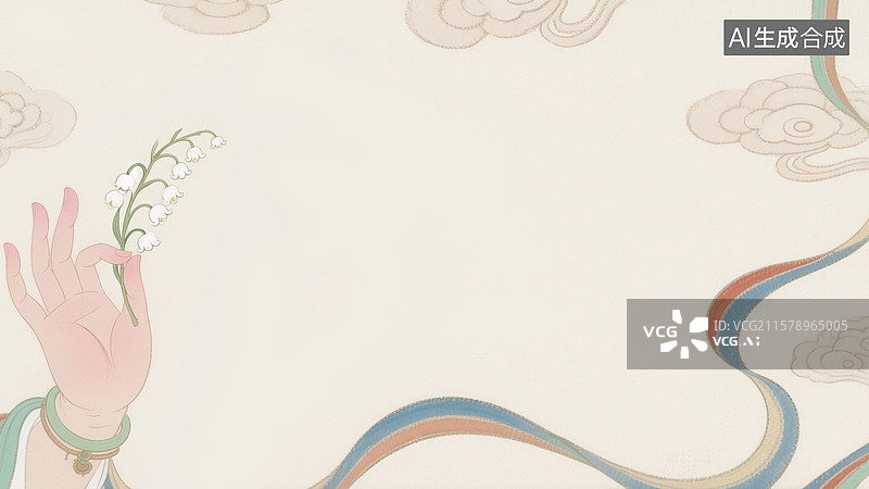 【AI数字艺术】水墨画佛手拈铃兰花背景最大图片素材