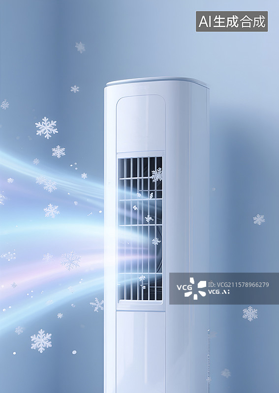 【AI数字艺术】白色立式空调吹出冷气的室内场景图片素材
