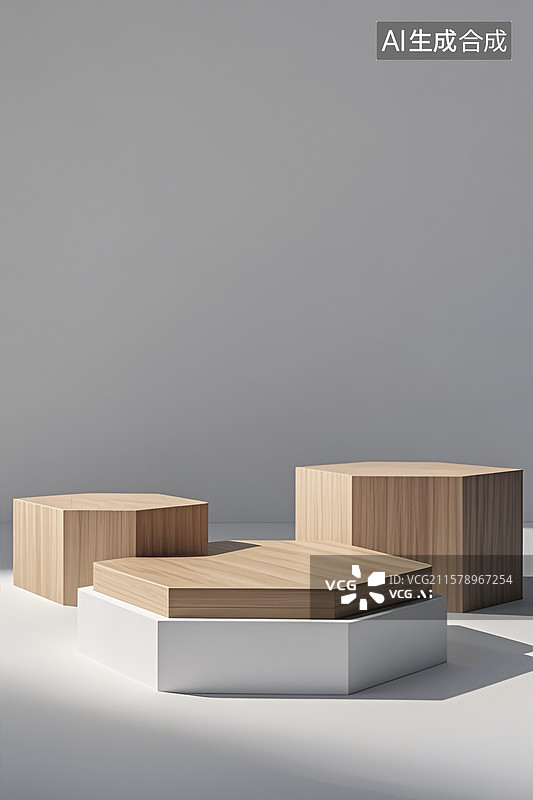 【AI数字艺术】木质几何形状的展台设计图片素材