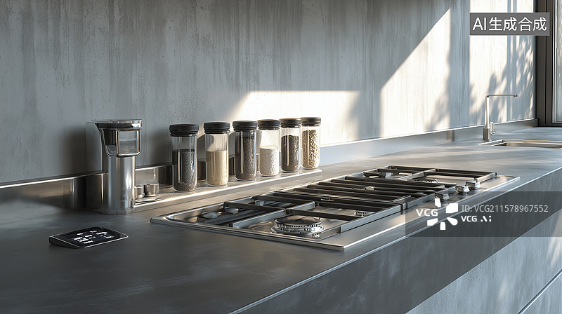 【AI数字艺术】石墨台面智能厨房图片素材