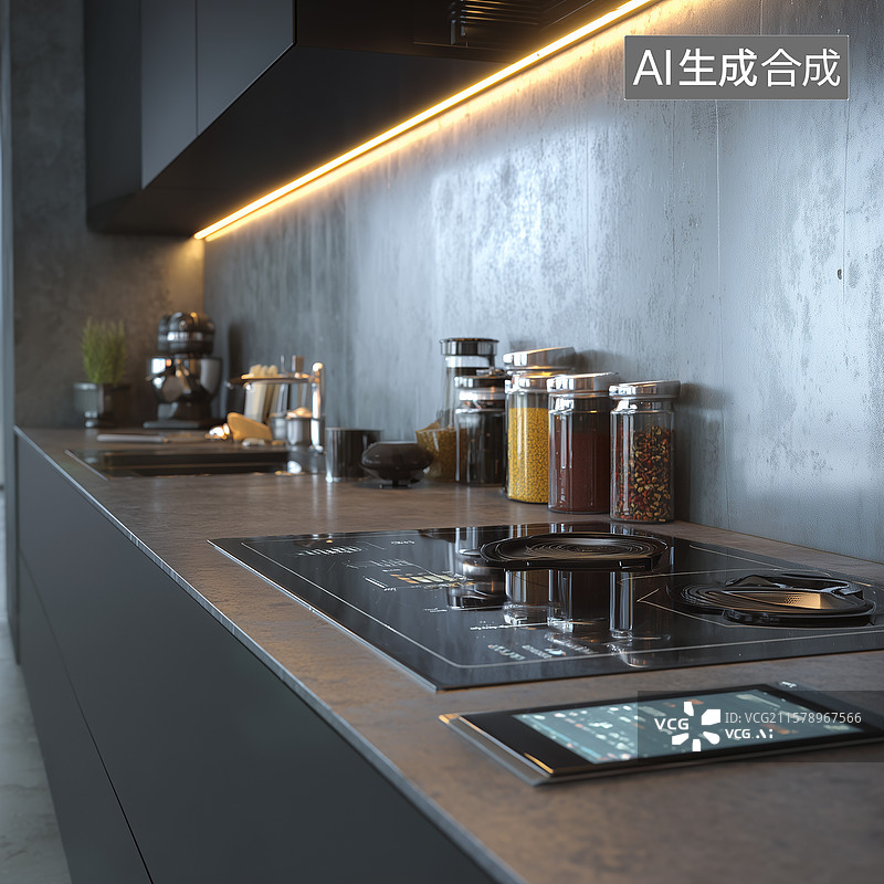 【AI数字艺术】石墨台面智能厨房图片素材