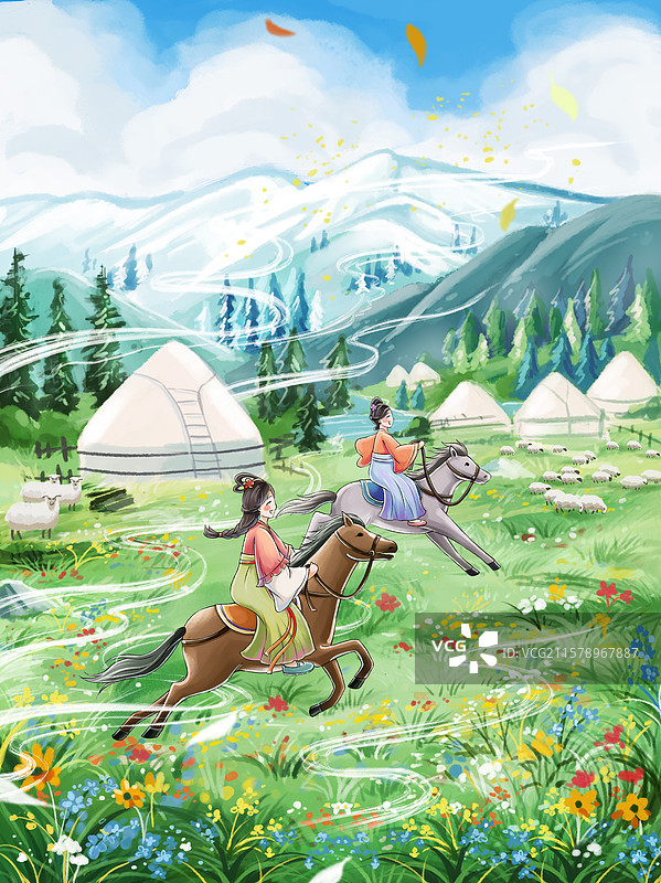 草原上骑马图片素材