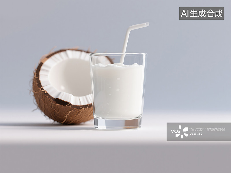 【AI数字艺术】清爽海南椰子水玻璃杯夏季饮料营销3D插画创意抽象背景包装食品有机热带饮品大暑节气食品行业健康活动图片素材