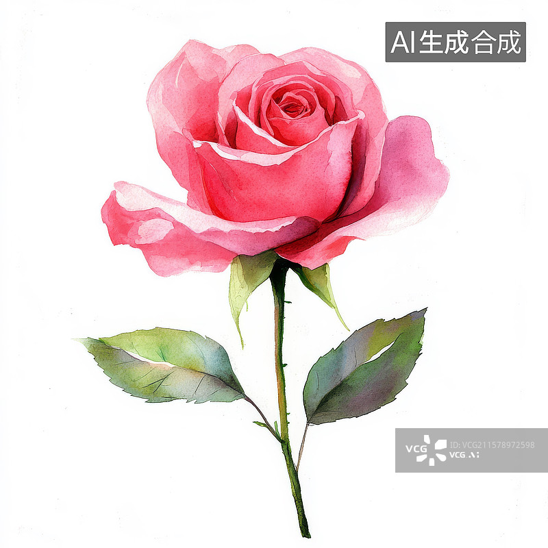 【AI数字艺术】粉色水彩玫瑰花插画图片素材
