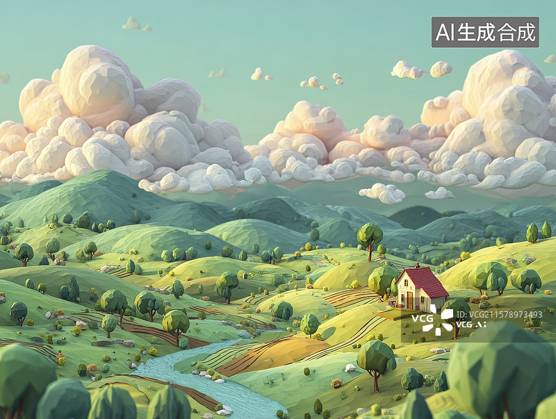 【AI数字艺术】美丽乡村等距视图图片素材