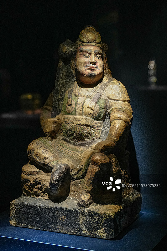 唐代 彩绘石雕持剑天王 北方多闻天王 法门寺博物馆图片素材