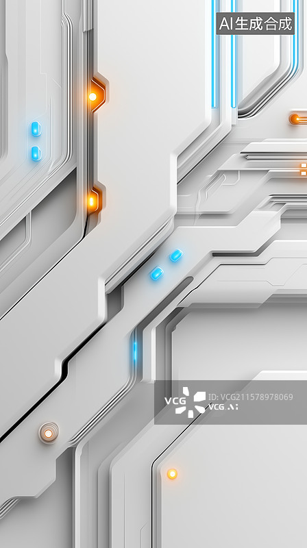 【AI数字艺术】科技感白色电路线路多彩节点场景图片素材