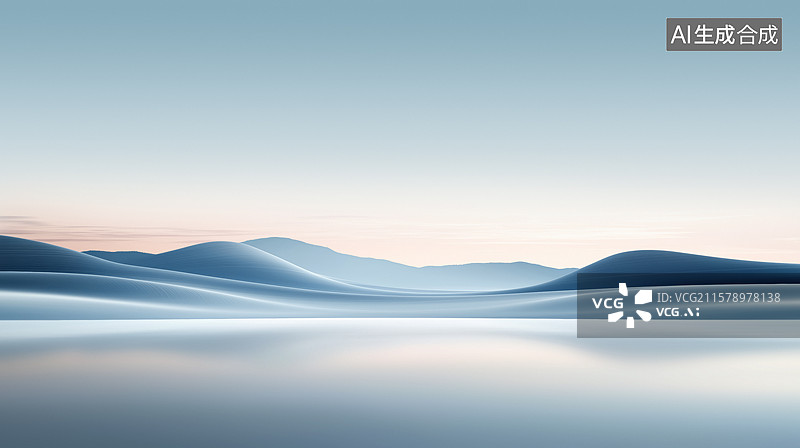 【AI数字艺术】水天一色的极简山丘背景图片素材