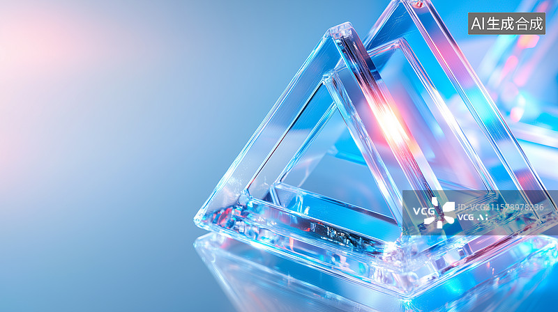 【AI数字艺术】科技感透明三角几何场景图片素材