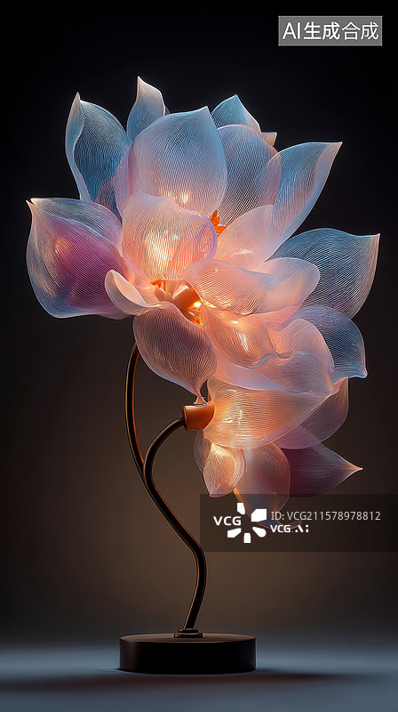 【AI数字艺术】光影交织的梦幻花朵艺术灯图片素材