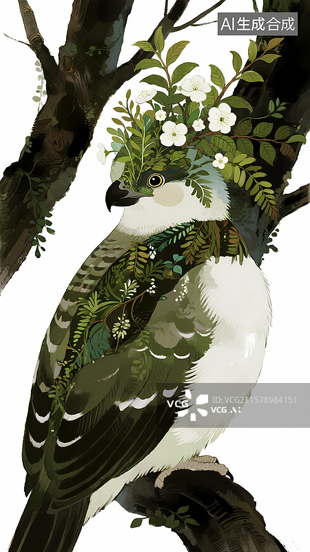 【AI数字艺术】花草艺术飞鸟集插画图片素材
