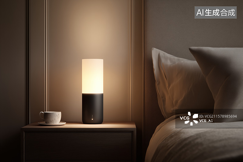 【AI数字艺术】温暖的床头灯图片素材