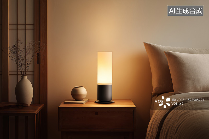 【AI数字艺术】温暖的床头灯图片素材